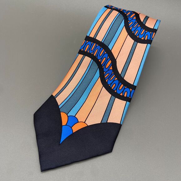 Electric Neckwear Power Ties Abstract Italian Silk Necktie Blue Orange Long 64" - Picture 1 of 7